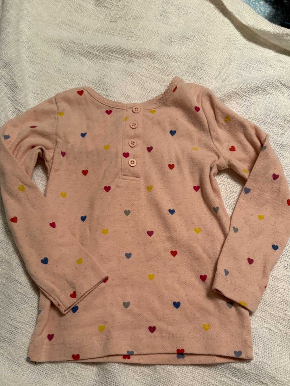 Mini Boden Girls' Pink Heart-Print Long Sleeve Top size 3-4